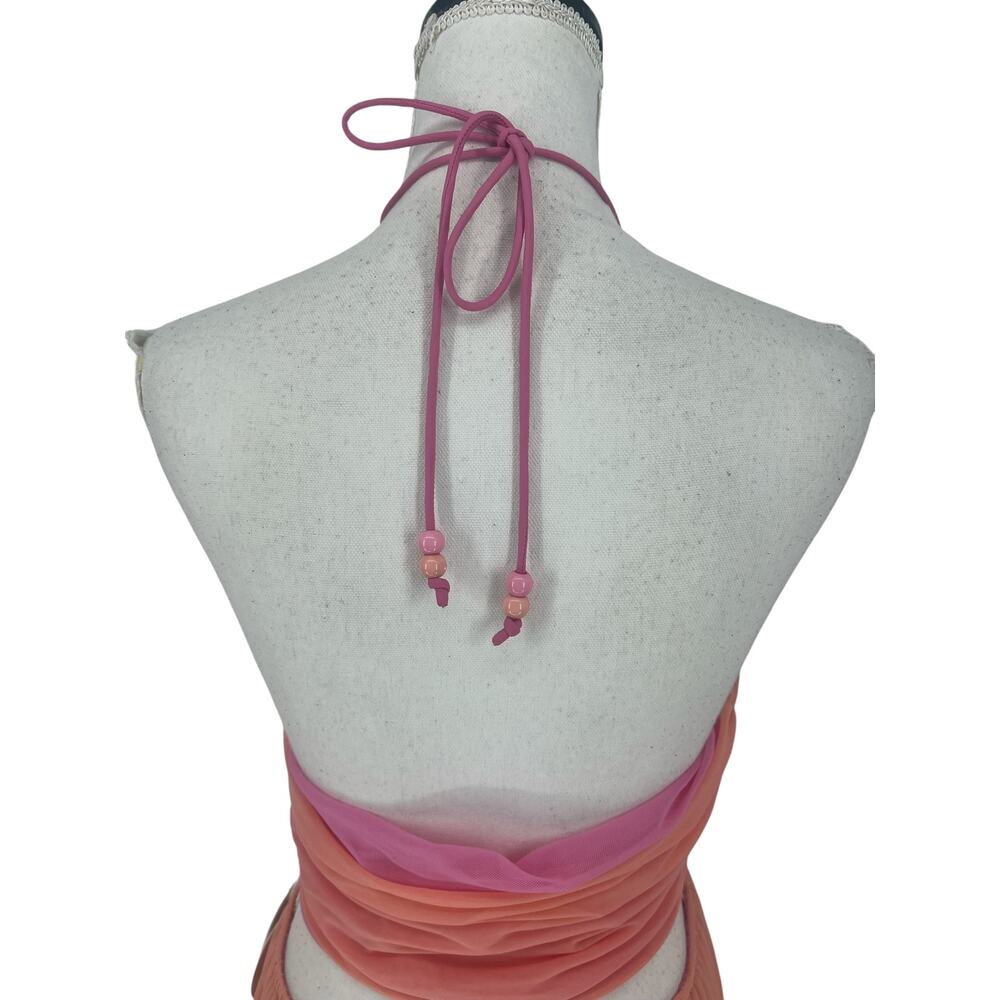 STAUD Kanha Reversible Mesh Halter Maxi Dress Orange Pink XL - Picture 11 of 13